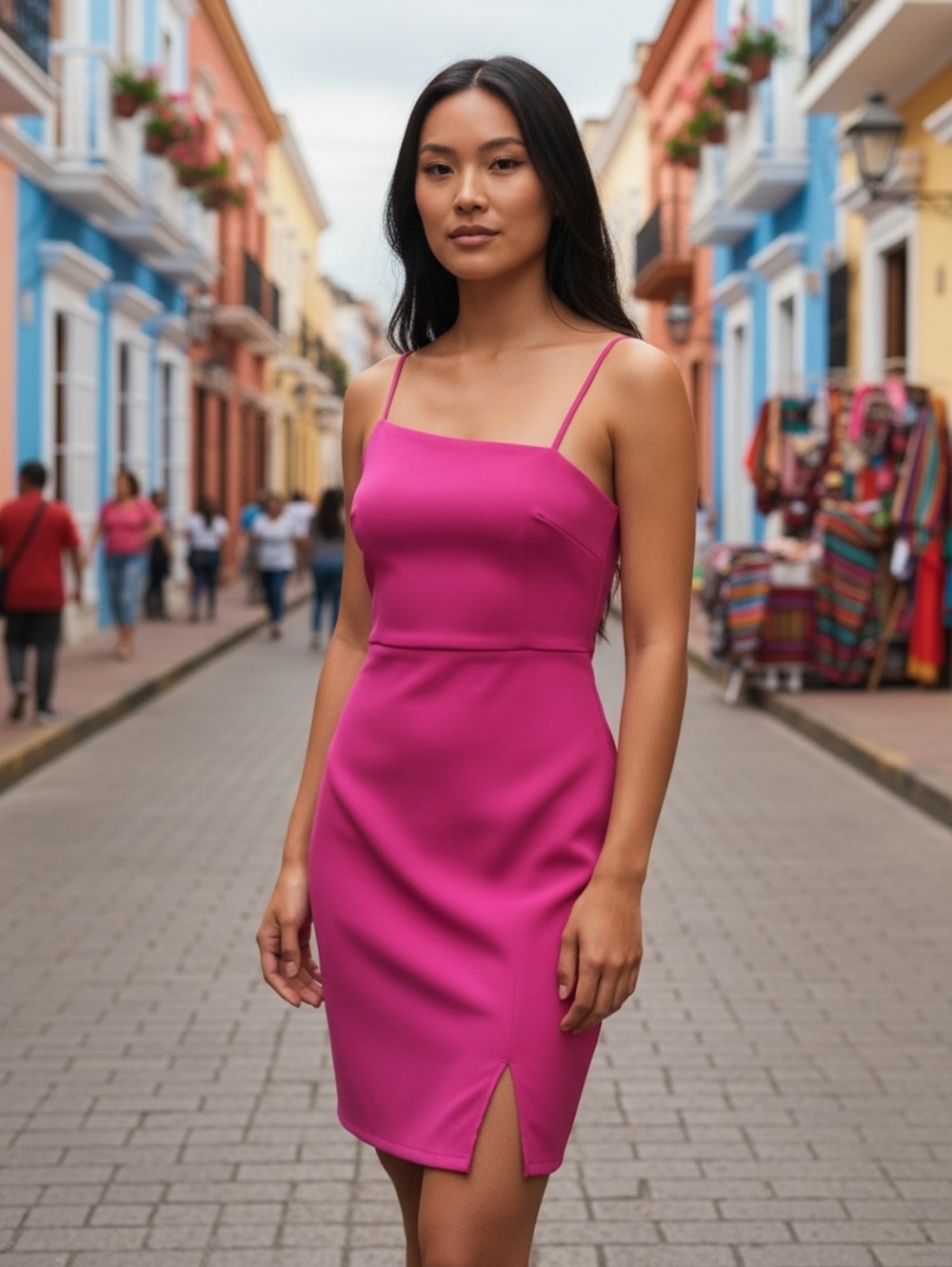 Owin Fuchsia Asymmetrical Neck Dress - Picture 3 of 5